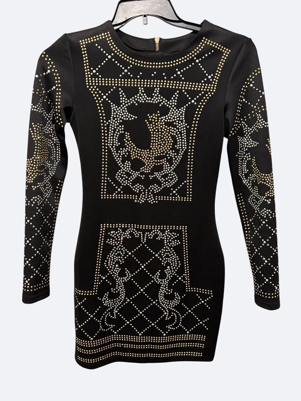Miss Ord womens black studded full zip long sleeve short jacket geometric size S